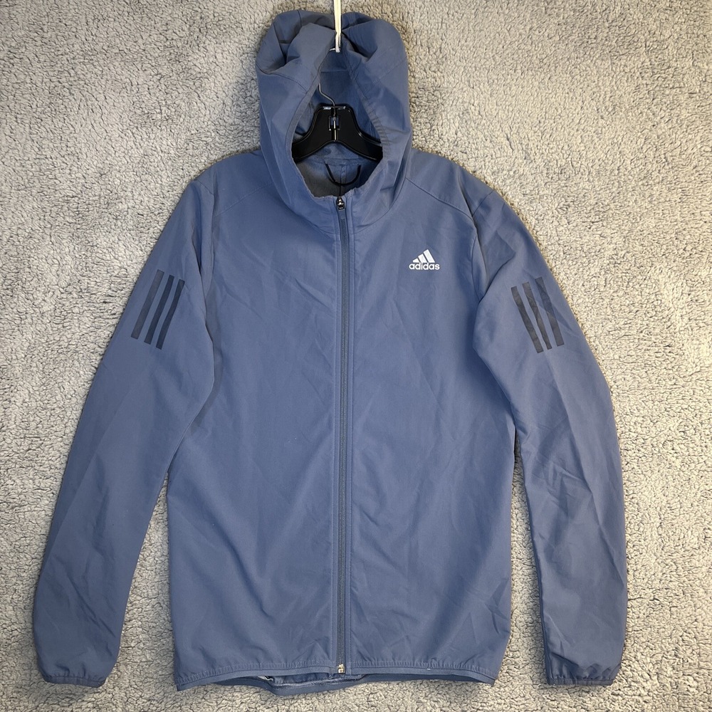 adidas Jacket Womens Sz S Blue Track Running Full Zip Hoodie Training Rain 88387